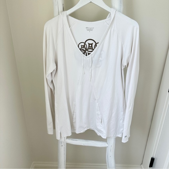 Champion Tops - Champion Women's White V-Neck Hoodie Athletic Pullover Top Size Large